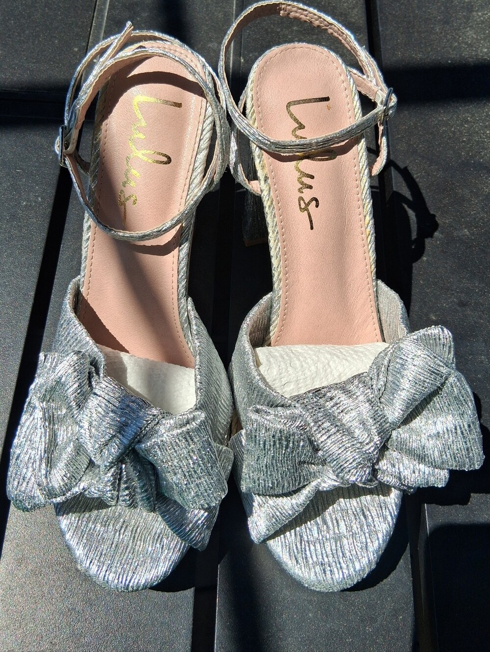 Lulu's Silver Metallic Bow Ankle-Strap Heels